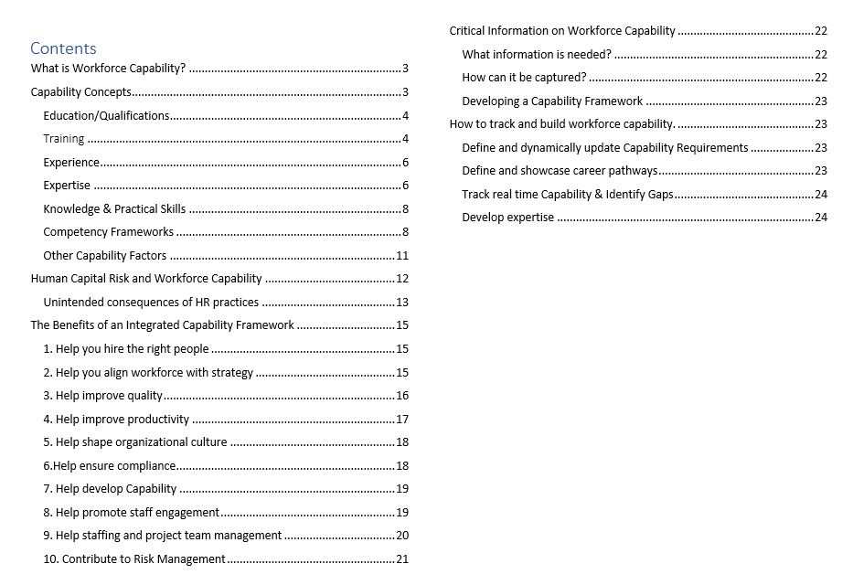 workforce capability guide contents