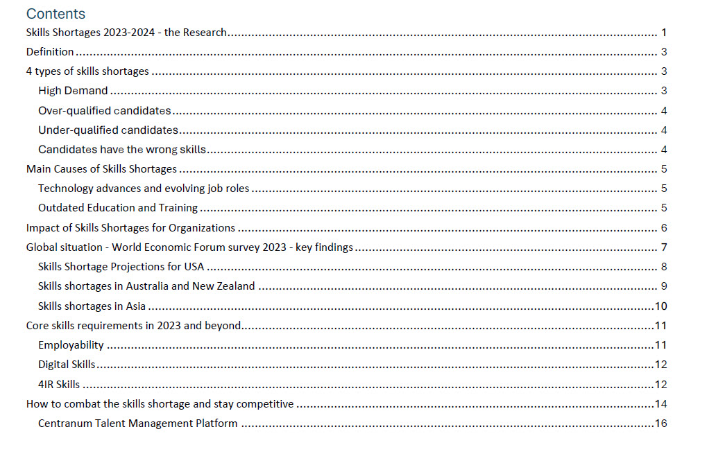 Skills Shortages Article - contents